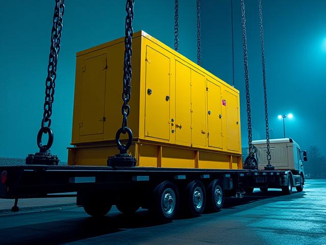 Heavy industrial machinery secured on flatbed