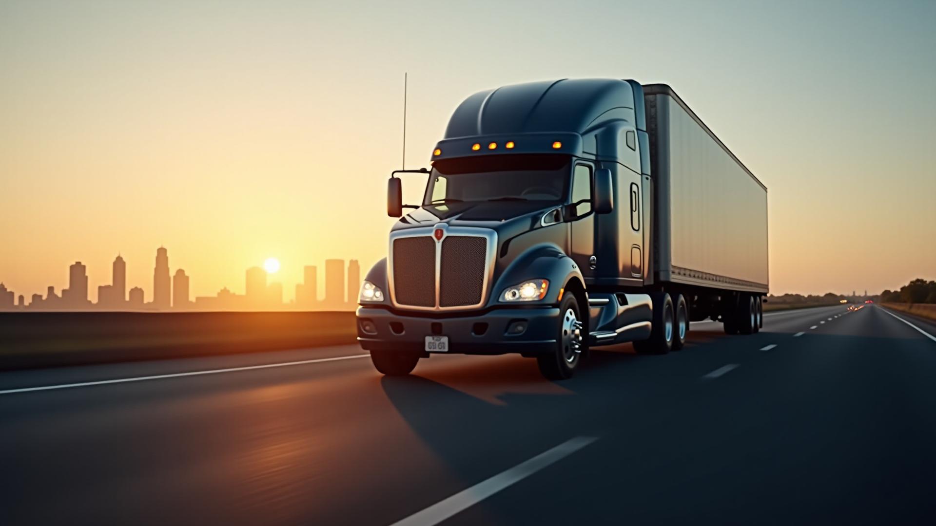 Modern TERVO Hauling truck on a Michigan expressway at sunrise