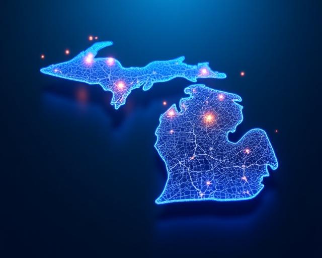 Strategic logistics map highlighting Detroit, Grand Rapids, Lansing, and Troy