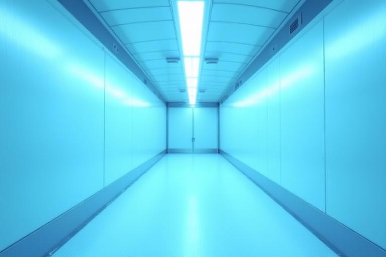 Inside of a clean, high-precision stainless steel reefer trailer