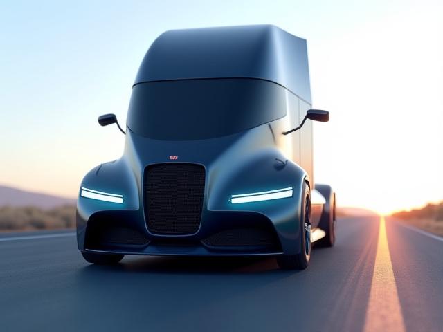Illustration of a futuristic zero-emission electric truck on the horizon